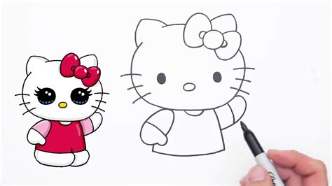 Draw hello kitty's feet by using the body shape and vertical line as a guide. Hello Kitty Drawing Step By Step at GetDrawings | Free ...