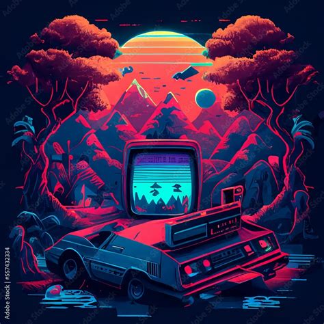Video Game With Car And Tv In Retro 80s Pixel Art Style Generative Ai