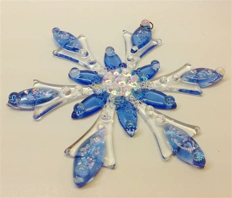 Fused Glass Christmas Ornament Light Blue Snowflake Fused Glass Jewelry Fused Glass Ornaments