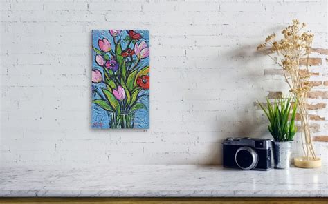 Tulips And Poppies Impasto Palette Knife Oil Painting Wood Print By