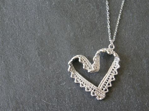 Silver Lace Heart Pendant Necklace Bridesmaids Ts Wedding Etsy