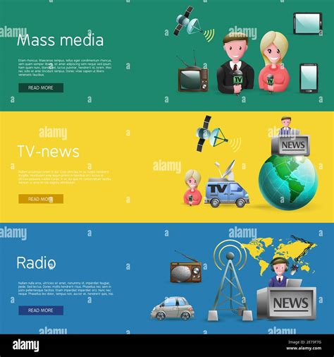 Horizontal Banners Set Of Mass Media Industry With News Presenters Tv