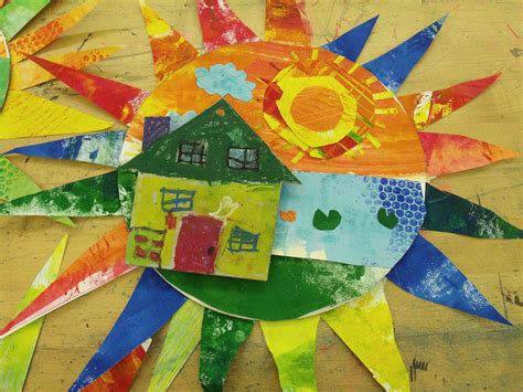Sunshine Collage Houses Summer Arts And Crafts Art Lessons Art For Kids