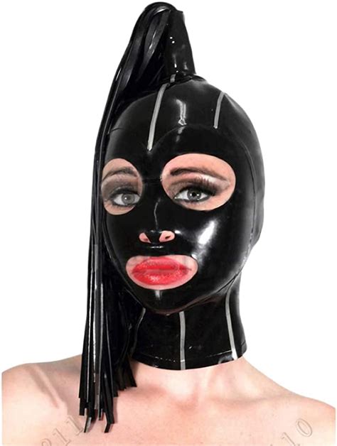 Latex Rubber Full Face Mask With Single Black White Cm Streamers