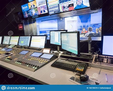 Technical Room With Audio Mixing Console And Studio Equipment In