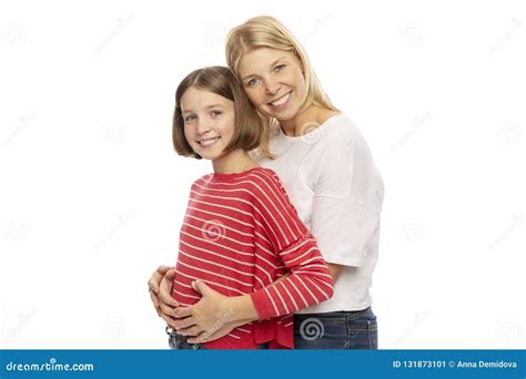 Mom With Her Teenage Daughter Hugging And Laughing Stock Image Image