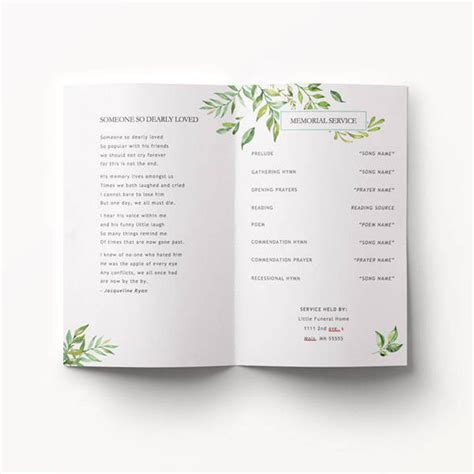 Funeral Program Template Printable Editable Microsoft Word Watercolor