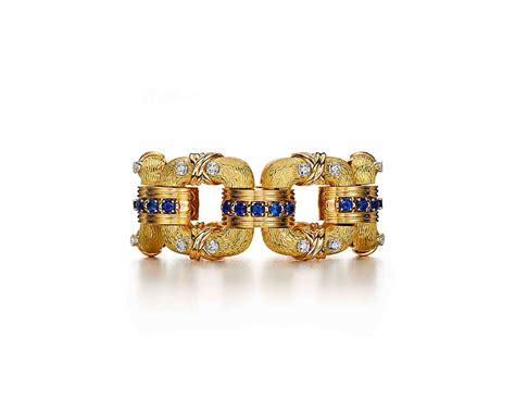 Tiffany And Co Schlumberger® Cooper Bracelet In 18k Yellow Gold And Platinum With Sapphires And