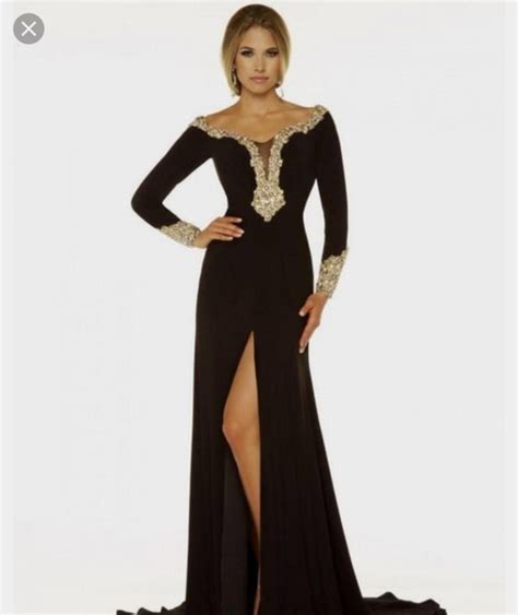 Download 20 Long Sleeve Black And Gold Formal Dress