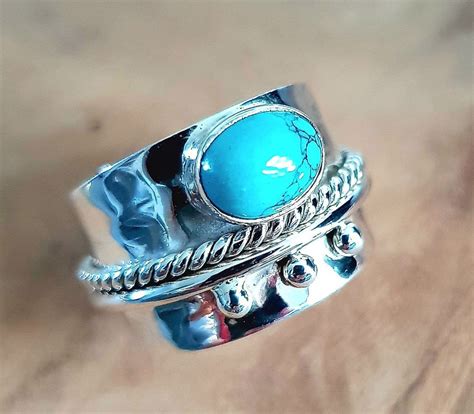 Turquoise Ring Wide Sterling Silver Ring December Etsy In