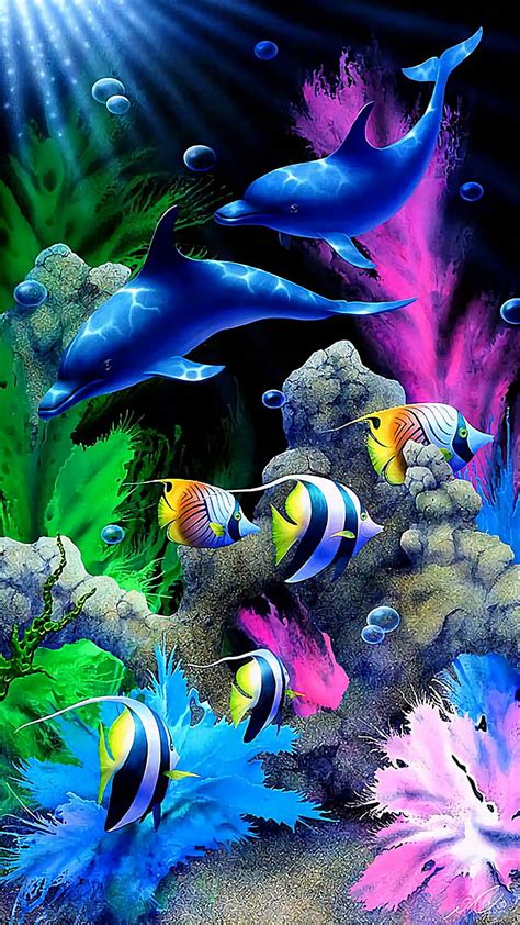 1080p Free Download Under The Ocean Bubbles Colorful Dolphin Fish
