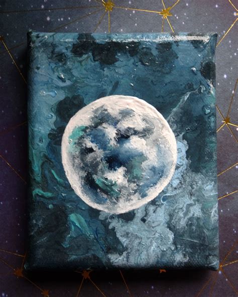 Moon Painting Acrylic Fluid Moon Art Mini Original Artwork Etsy
