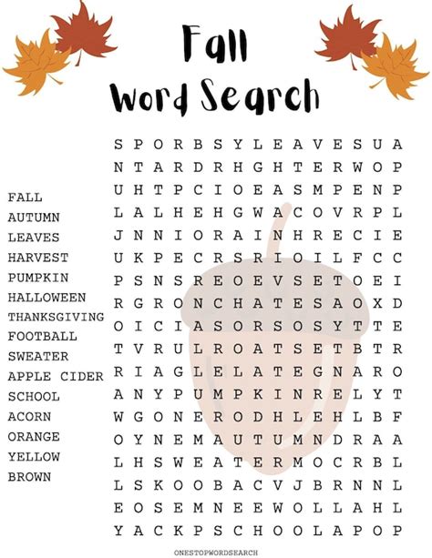 Fall Word Search Puzzle With Answer Sheet Autumn Word Search Etsy Finland