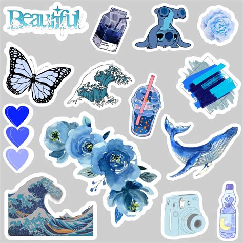 Blue Stickers Aesthetic Stickers Coloring Stickers Scrapbook