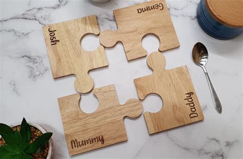 Set Of Four Wooden Jigsaw Coasters Personalised Etsy Uk