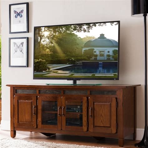 Shop Rustic Oak Wood Slate Tile 60 Inch Tv Stand Overstock 20225226