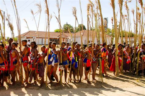 Women In Traditional Costumes Marching At Umhlanga Aka Reed Dance 01092013 Lobamba Swaziland
