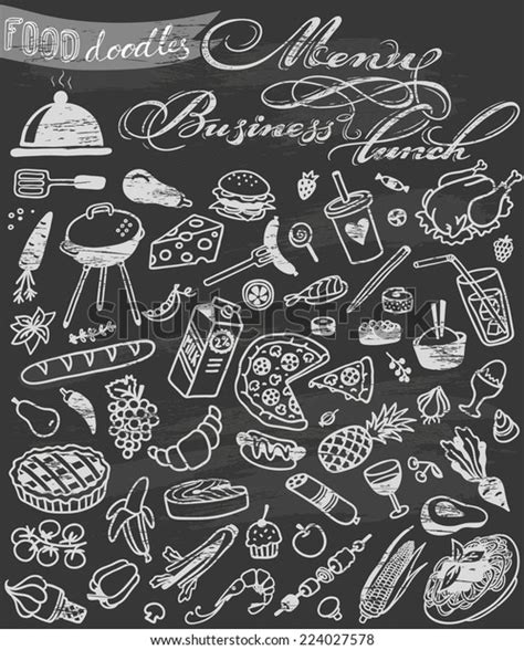 Handdrawn Food Doodles On Chalkboard Stock Vector Royalty Free 224027578