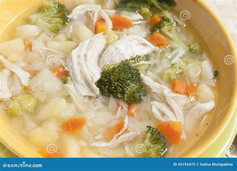 Broccoli Soup With Chicken Carrots Potatoes And Parsley Stock Image