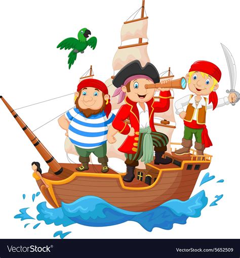 Cartoon Little Pirate Was Surfing The Ocean Vector Image