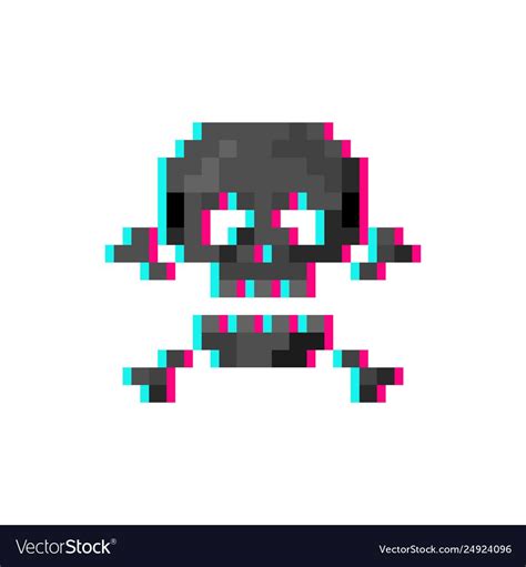 Isolated Vector Illustration Pixel Art Glitch Skull With Crossbones