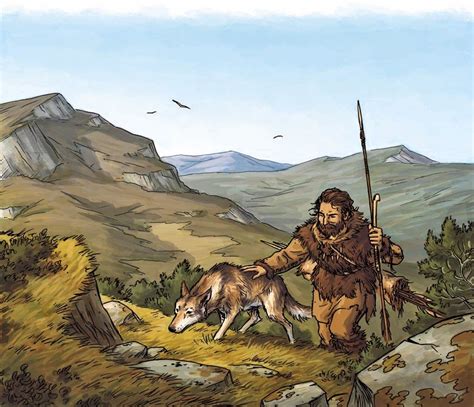 Paleolithic Man With His Hunting Dog In What Is Now France By Eric Le