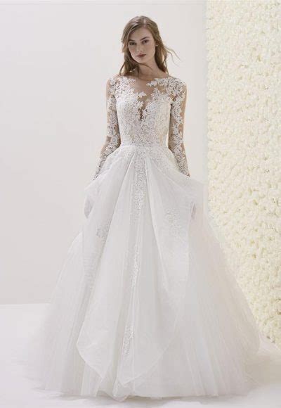 Long Sleeve Illusion Sweetheart Neck Lace Bodice Ball Gown Wedding