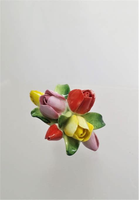 Tulip Bouquet Brooch Porcelain Floral Pin Vintage Etsy Floral Pins Brooch Bouquets Tulip