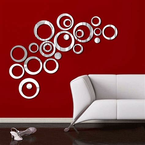 24pcs Silver 3d Mirror Wall Sticker Artistic Round Home Decorations