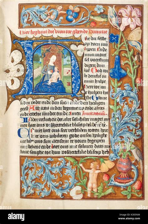 Illuminated Manuscript Page Depicting The Blessed Virgin Feeding An