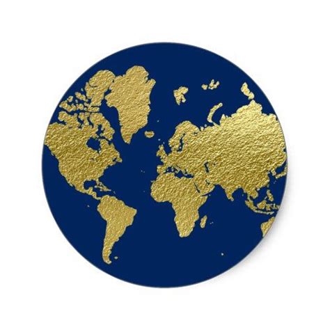 Elegant Navy And Gold World Map Classic Round Sticker Zazzle World