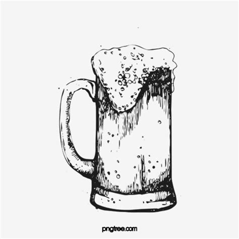 Mão De Preto Branco Desenhado Desenho De Linha De Um Copo De Cerveja O