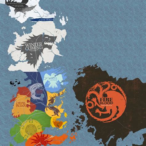 Game Of Thrones Houses Map Westeros And Free Cities Poster Home Deco