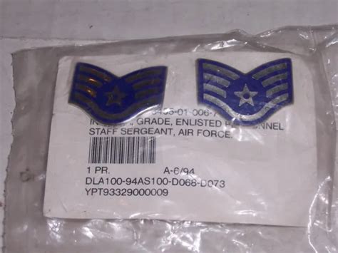 Usaf Us Air Force Insignia Grade Staff Sergeant Airman Metal Pin Pair