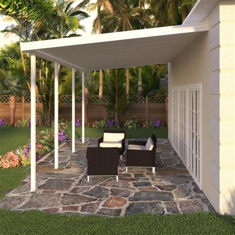 Integra 8 Ft X 18 Ft White Aluminum Attached Solid Patio Cover With 4