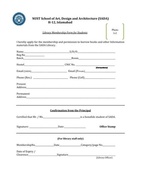 Library Membership Form For Students