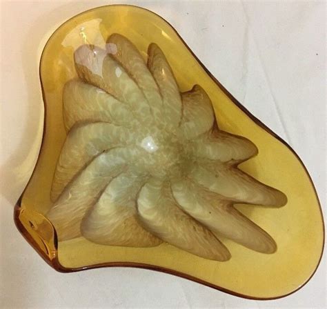 Murano Abstract Decorative Art Glass Bowl Yellow Agate Mcm Mid Century Modern Fs Ebay
