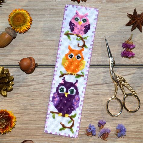 Get unlimited access to hundreds of free patterns. Cute owls cross stitch bookmark pattern, Birds embroidery ...