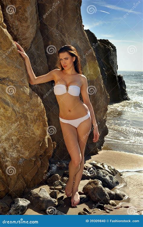 Bikini Model Posing In Front Of Rocks Stock Photo Image Of Designer