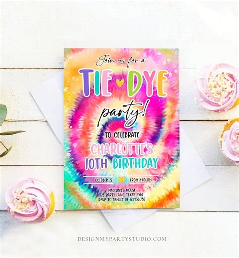 Editable Tie Dye Birthday Invitation Tie Dye Party Invite Girl Etsy