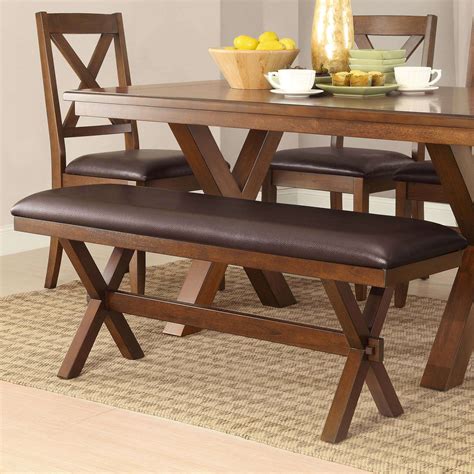 Dining Room Kitchen Bench Solid Wood Padded Faux Leather Seat Modern