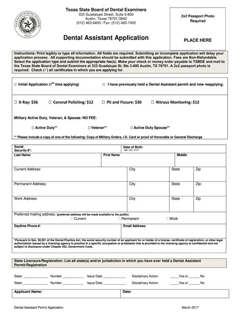 Texas Dental Assistant Application Form Fill Out And Sign Printable