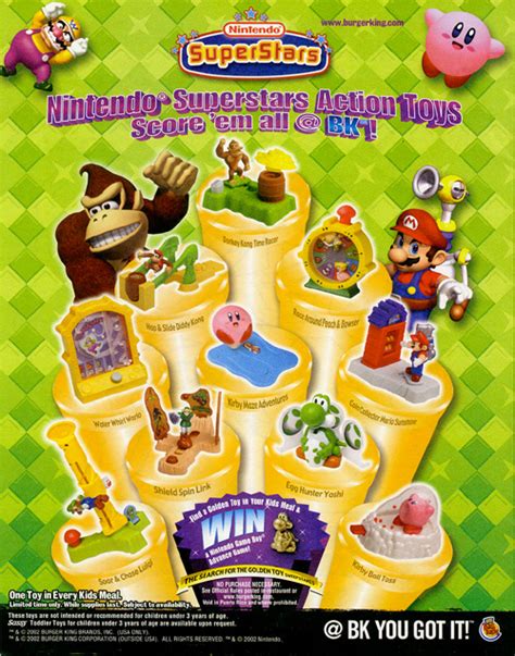 Damit sie einen geeigneten artikel auswählen können damit liegt burger king nach seinem direkten konkurrenten mcdonald's aktuell auf dem zweiten platz die beliebtesten tests. Burger King Jr. Meal Toys 2002 - Nintendo Superstars - Kids Time