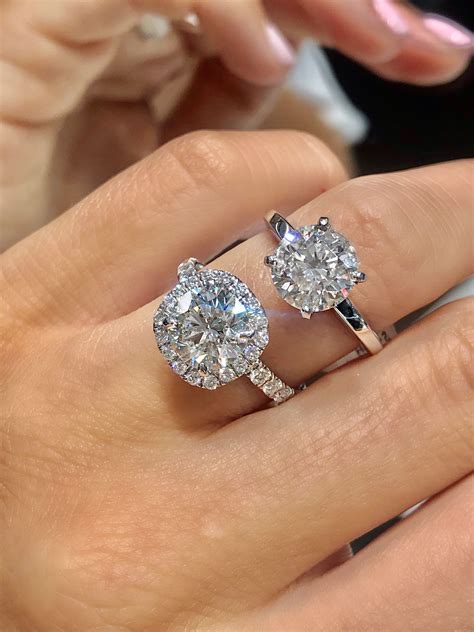 Side By Side Comparison Of 2 Carat Halo And Solitaire
