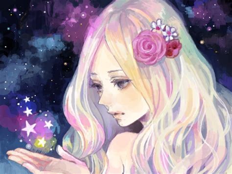 White Haired Girl Galaxy Background Anime Girls Picture