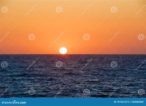 Colorful Sunset Over Dark Ocean Cloudless Sky Stock Image Image Of