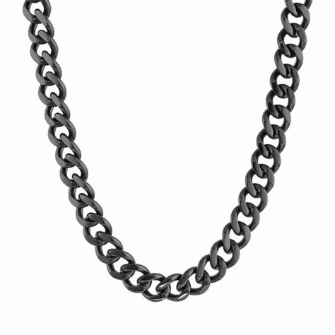 Black Plated Stainless Steel Curb Chain Necklace 12mm Free Shipping