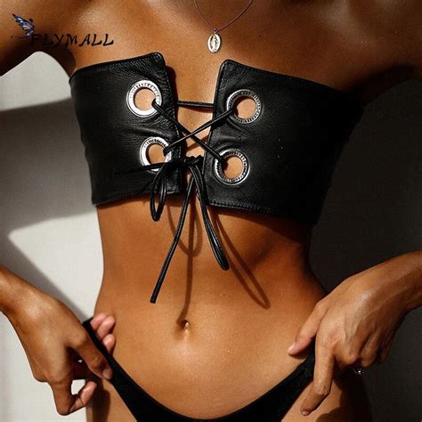 women tube tops ladies underwear strapless bra black pvc leather tank tops sexy pu bustier