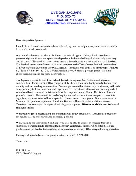 Youth Sports Sponsorship Letter Template