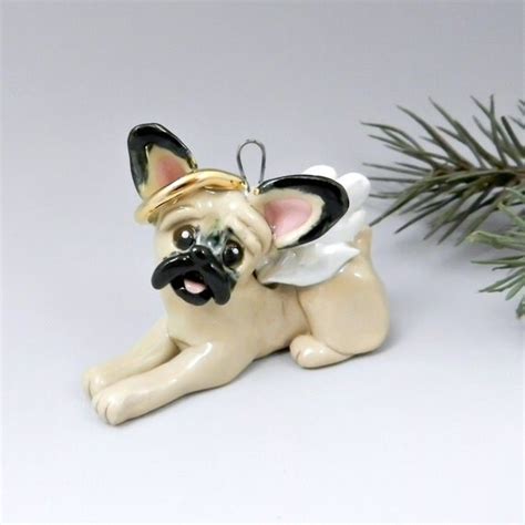French Bulldog Angel Christmas Ornament Figurine Porcelain